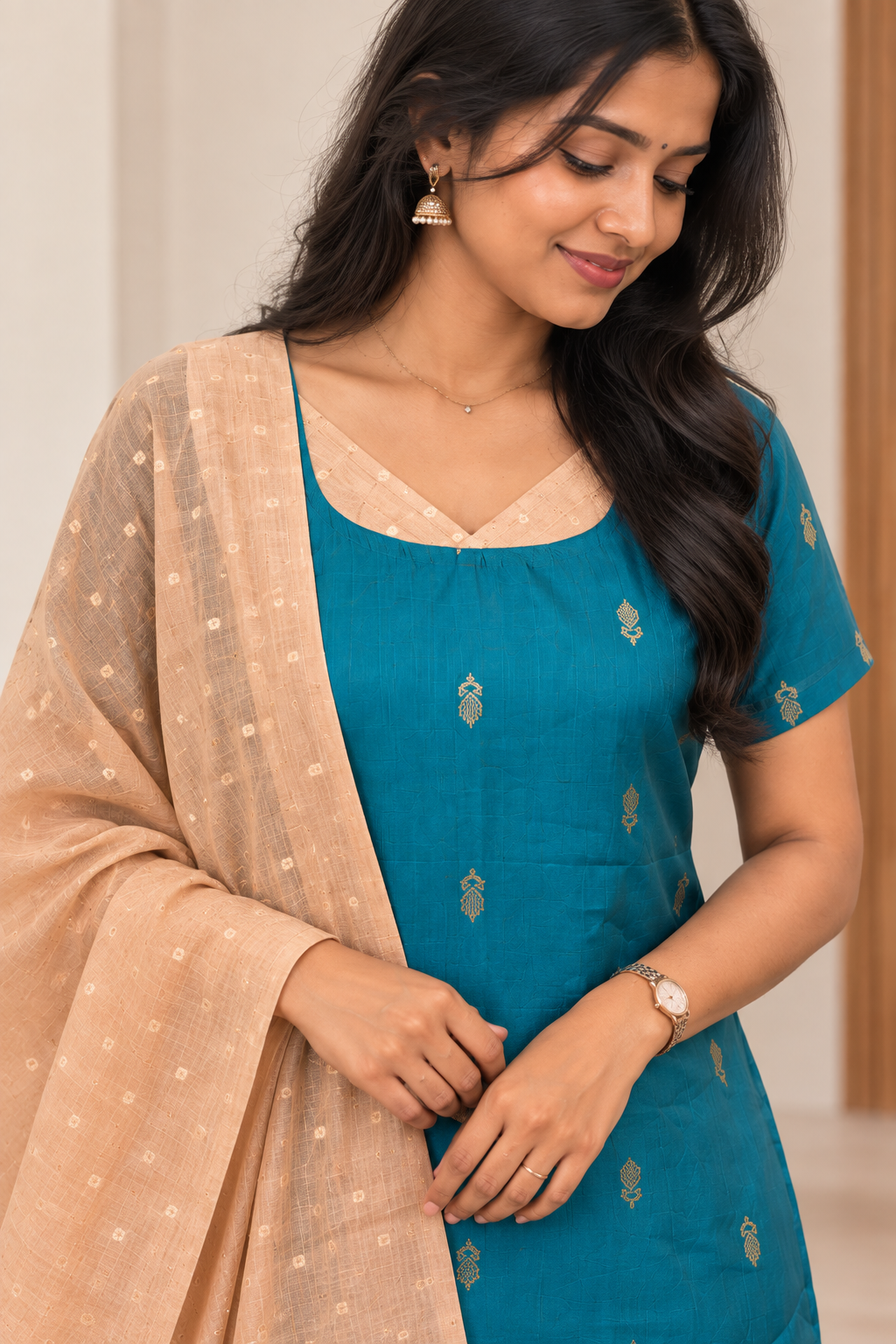 Ocean Petal - Chanderi kurti with dupatta