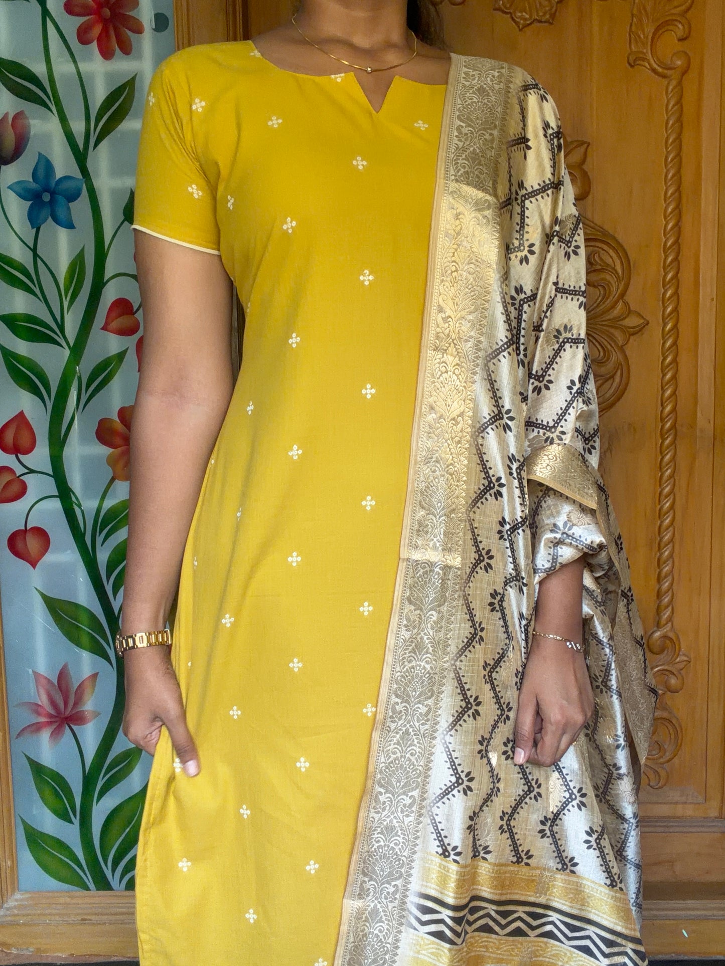 Handloom Cotton kurti with soft silk dupatta