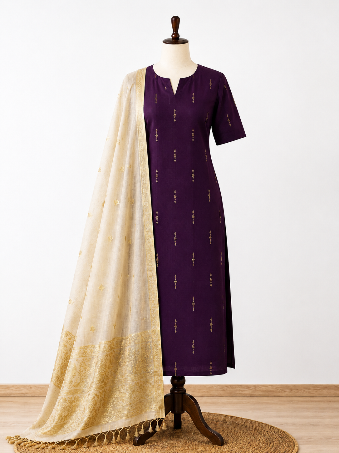 Madhura Plum - Raw silk kurti with Banarasi Chanderi dupatta