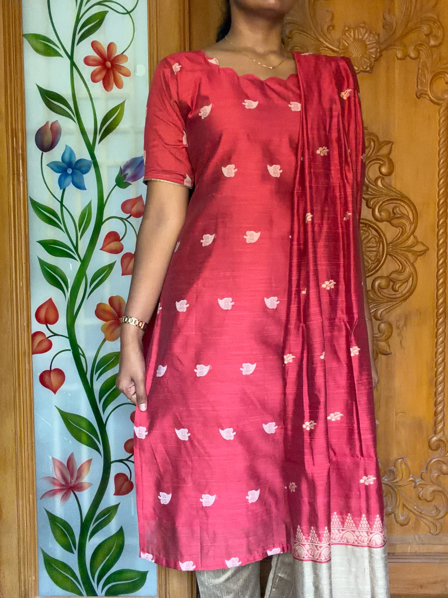 Raw silk kurti set with dupatta (3pcs)