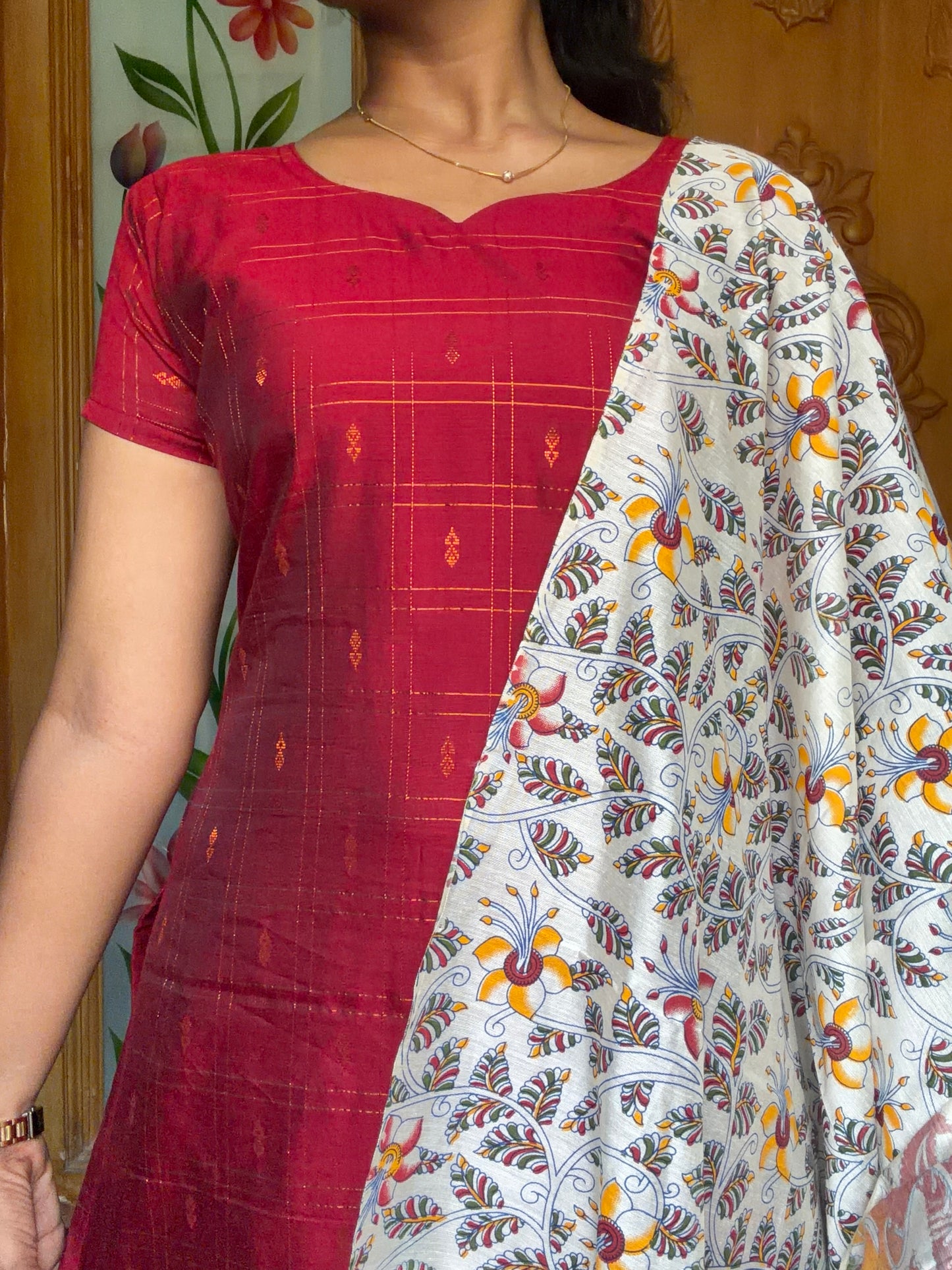 Premium Raw silk kurti set paired with floral printed dupatta