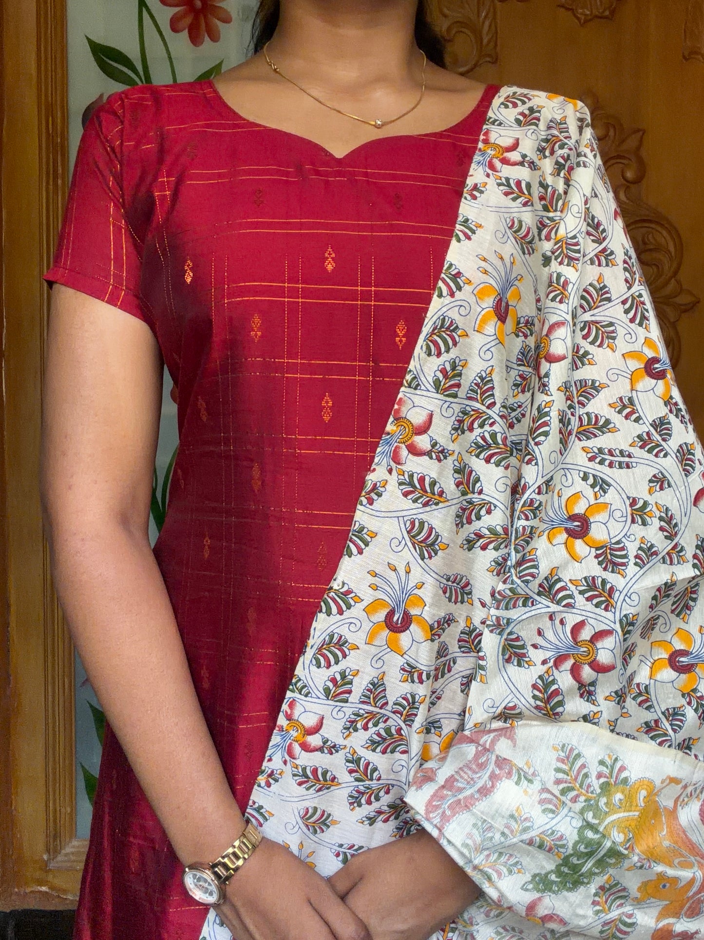 Premium Raw silk kurti set paired with floral printed dupatta
