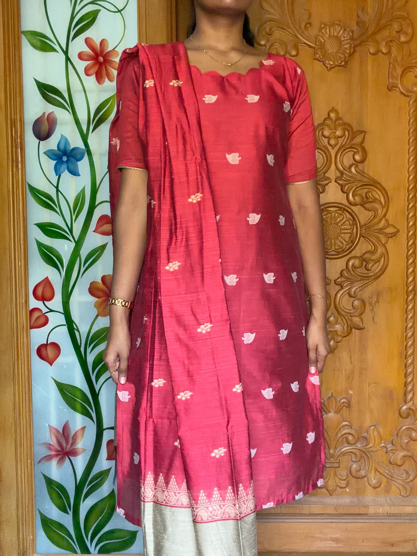 Raw silk kurti set with dupatta (3pcs)