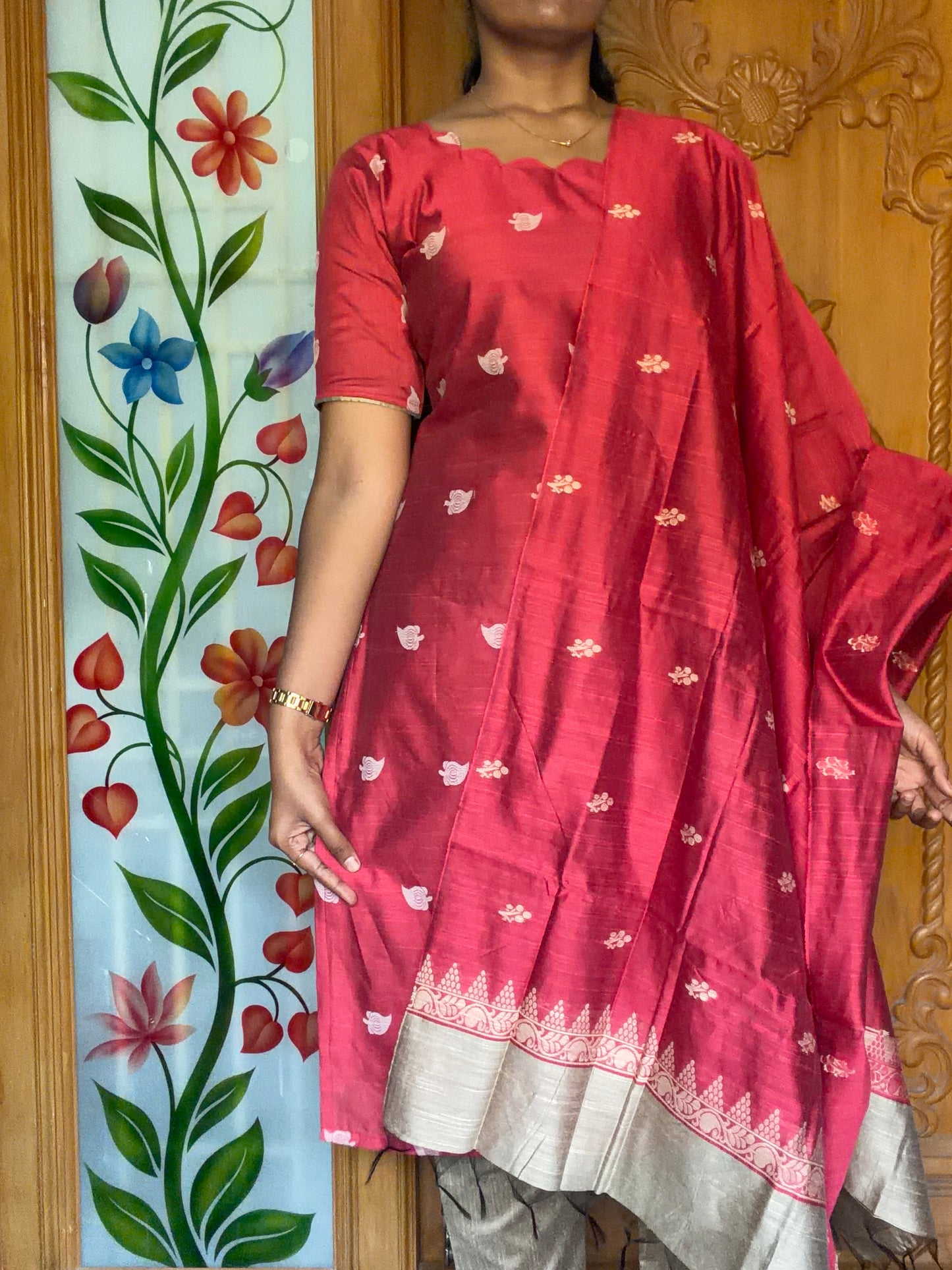 Raw silk kurti set with dupatta (3pcs)