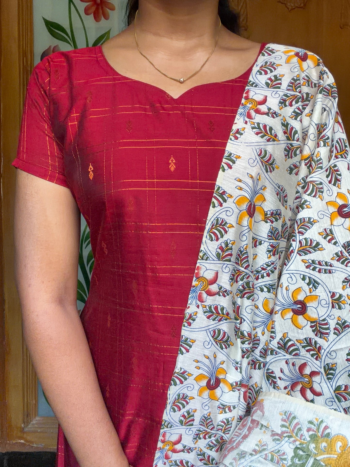 Premium Raw silk kurti set paired with floral printed dupatta