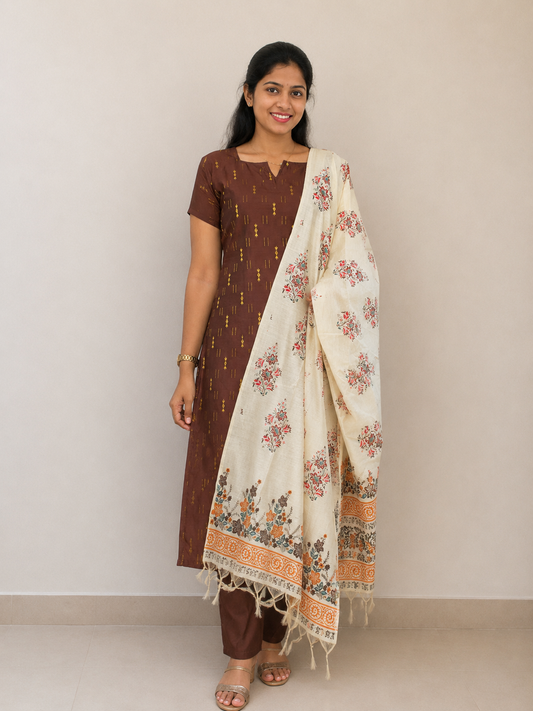 Premium Raw Silk Kurti set with floral printed dupatta( pre order)