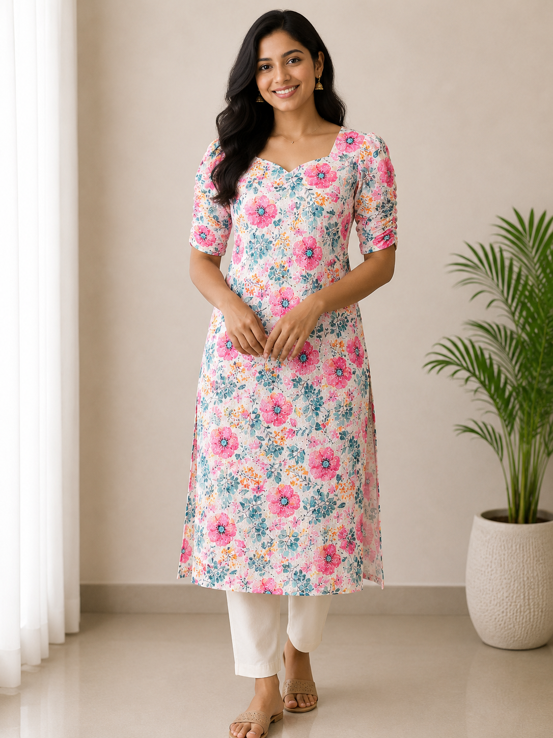 Floral  Hacoba cotton kurti