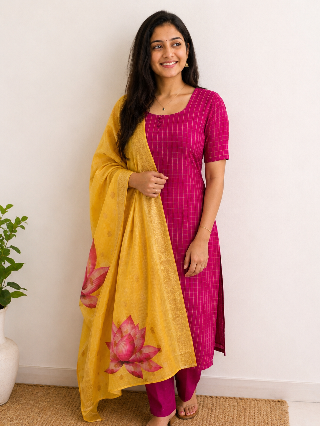 Premium raw silk kurti with silk dupatta