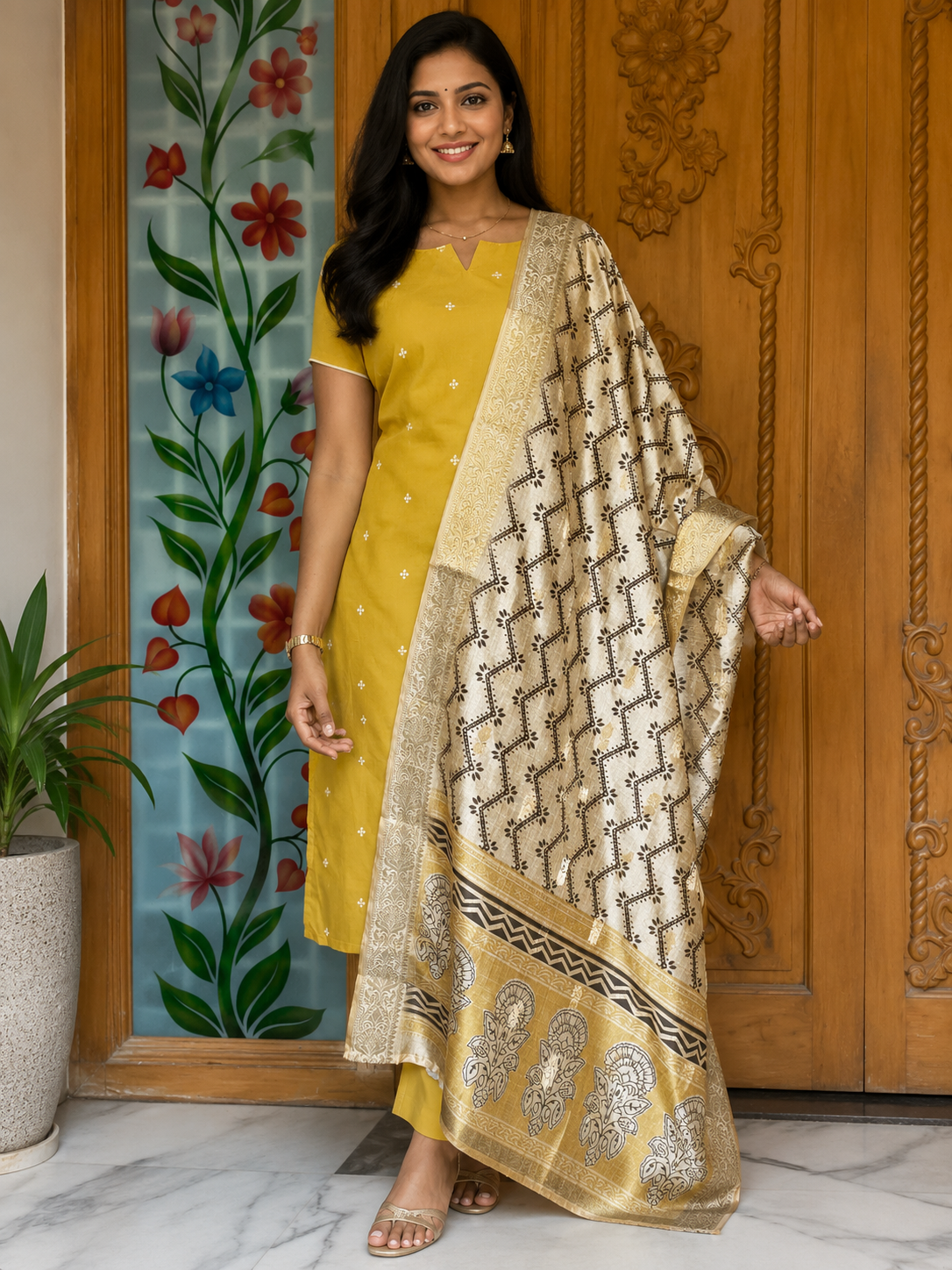 Handloom Cotton kurti with soft silk dupatta