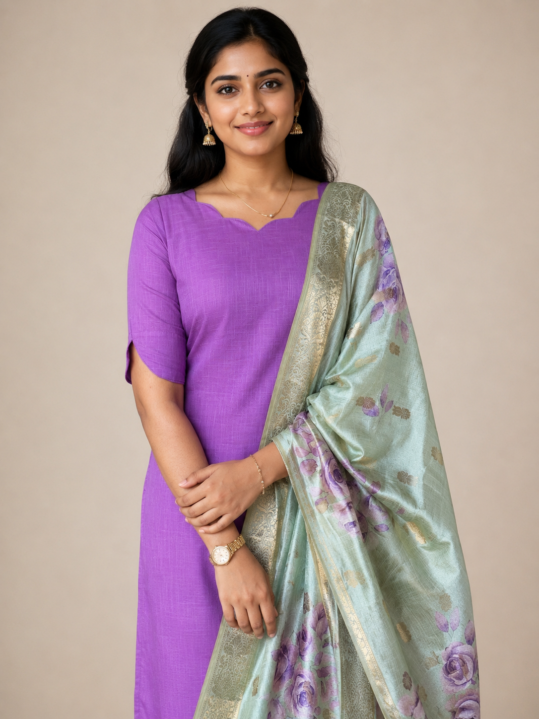 Cotton Kurti with Soft chanderi silk Dupatta