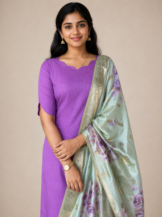 Cotton Kurti with Soft chanderi silk Dupatta