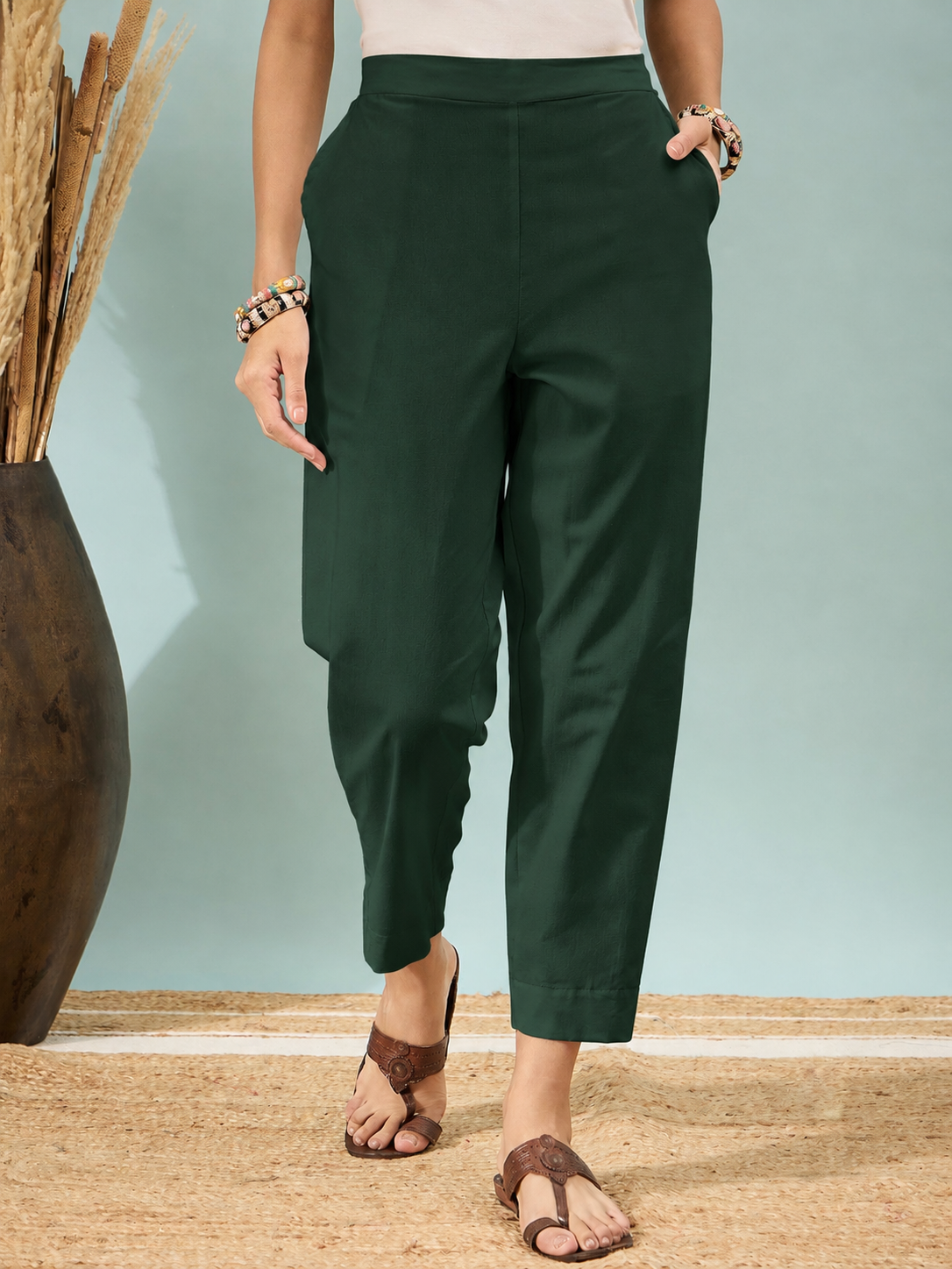 Pure cotton straight cut pants