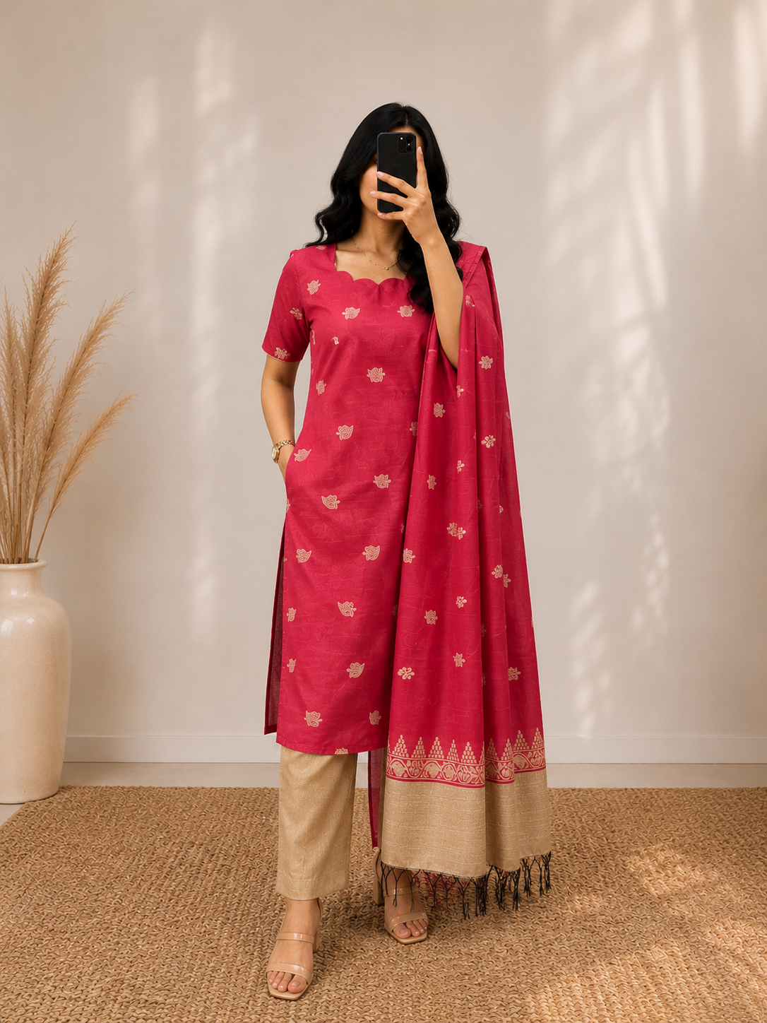Raw silk kurti set with dupatta (3pcs)
