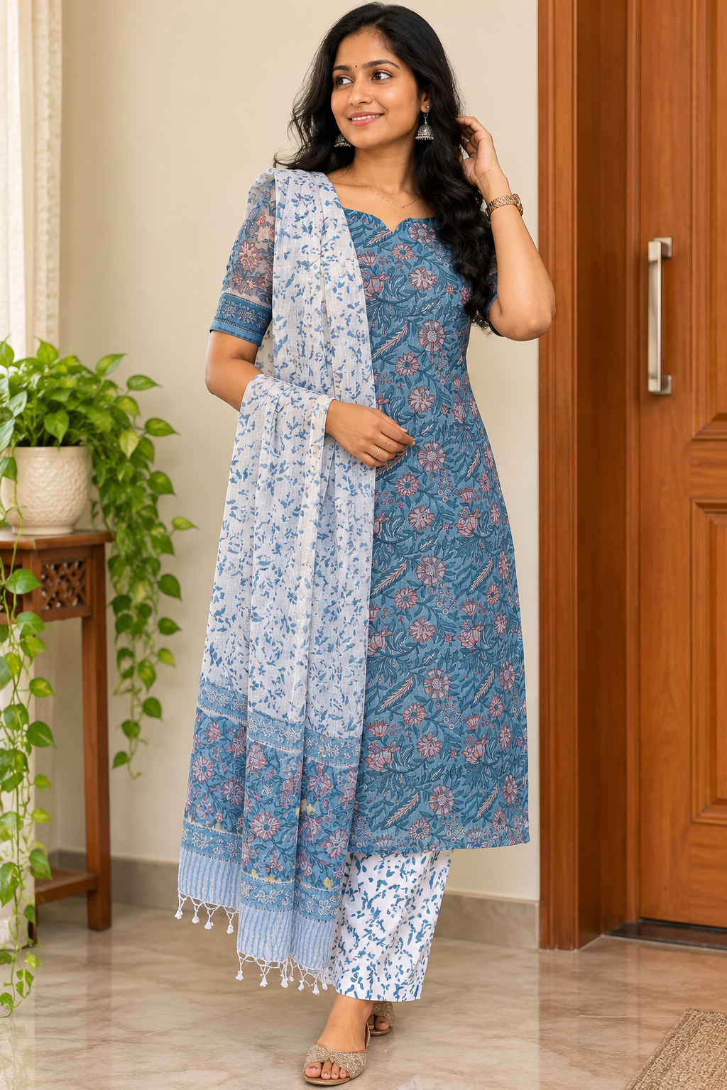 Blue Blossom - Pure Kota Doria 3pcs