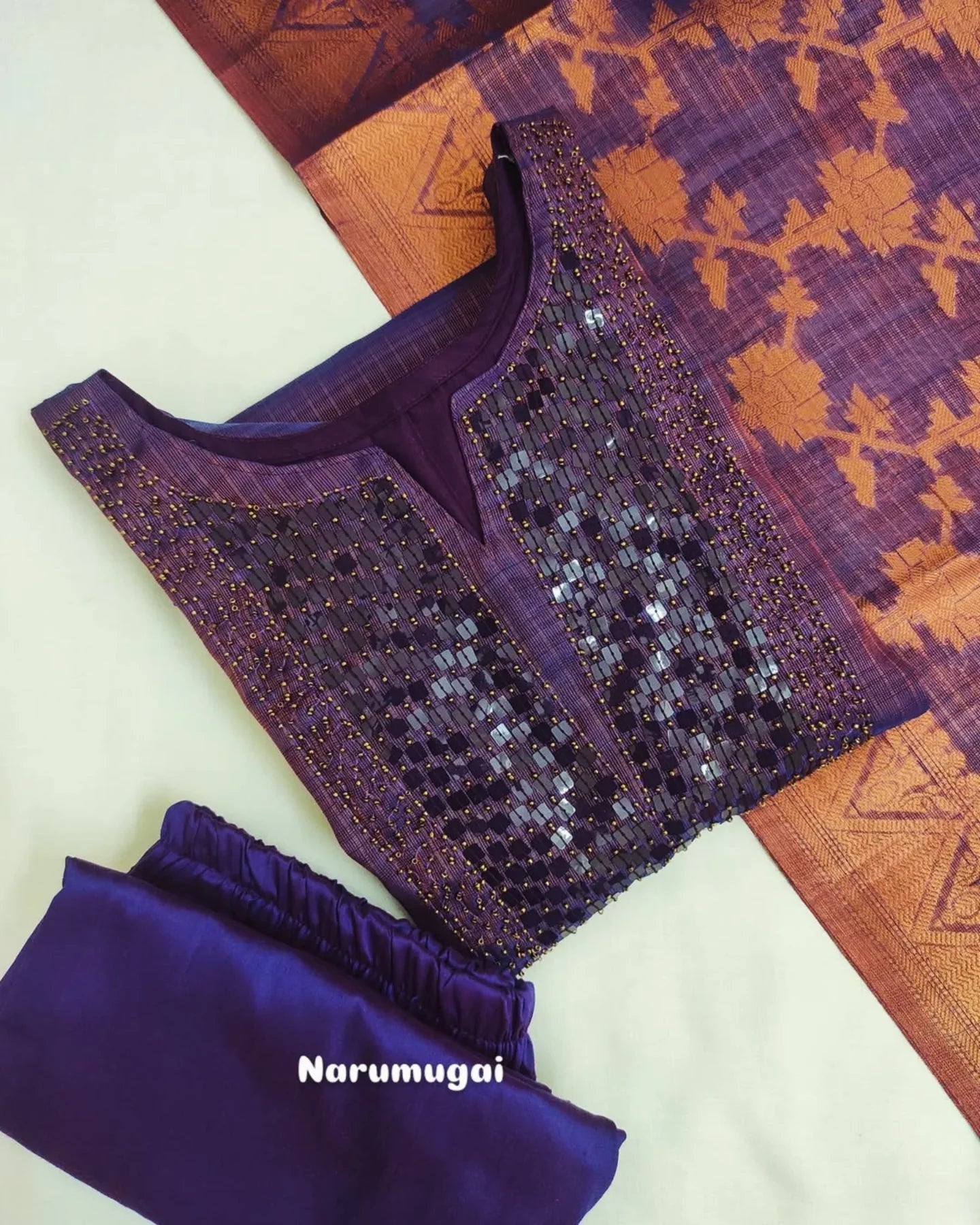 Purple Tussar Silk Kurti Set with Banaras Duppata