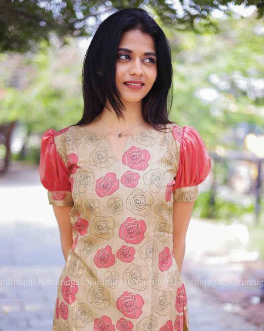 Rose Tussar Kurti with Lining
