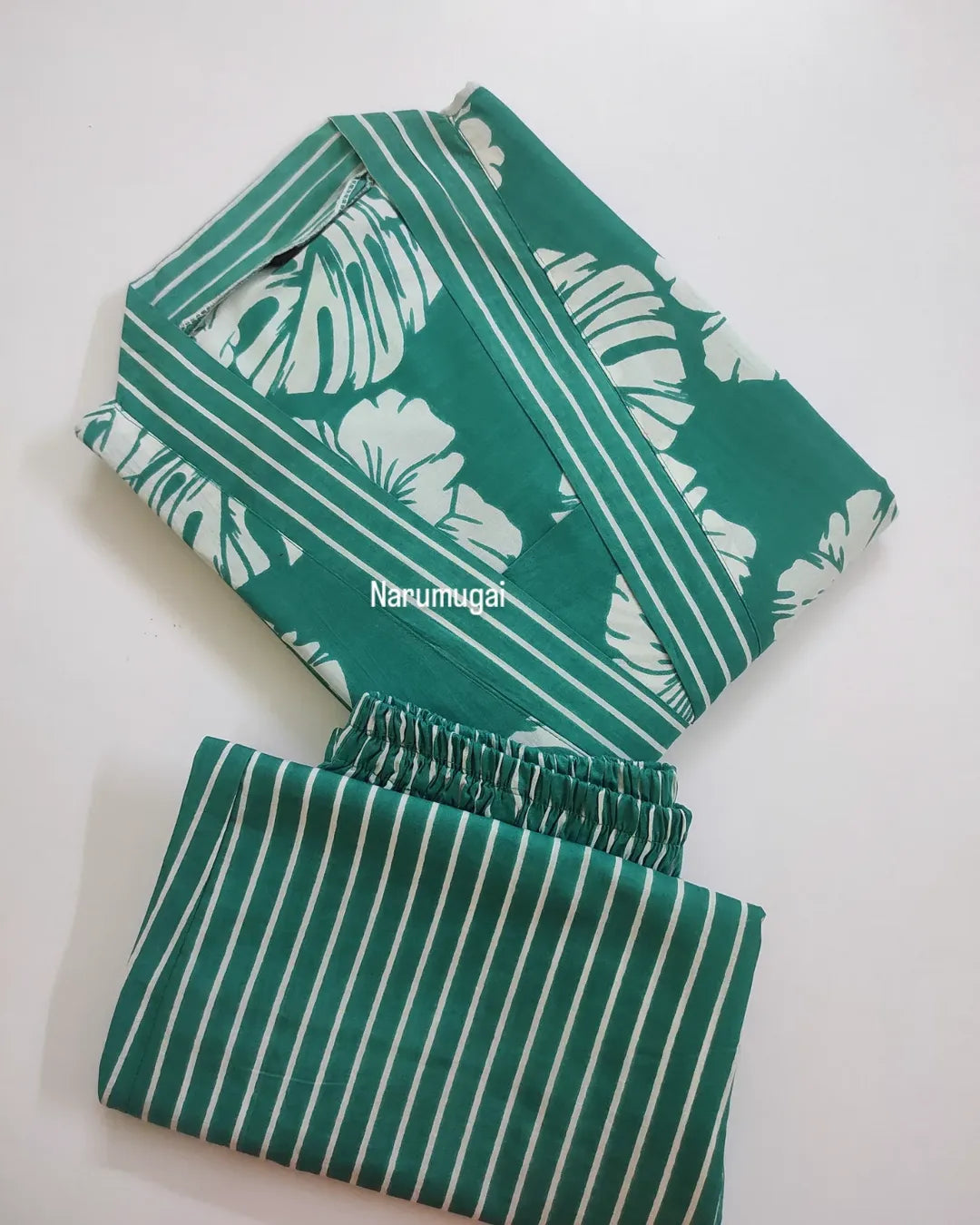 NC01-Green floral  cotton kurti with pant