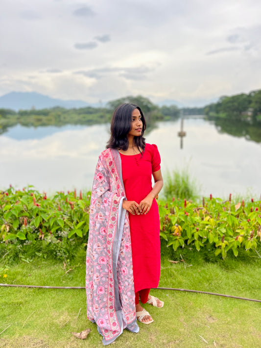 Raw silk kurti set with kota dupatta